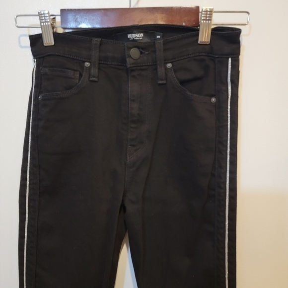 Hudson Holly High Rise Black Skinny Ankle Jeans Raw Hem Tuxedo Stripe Size 25 - Picture 3 of 17